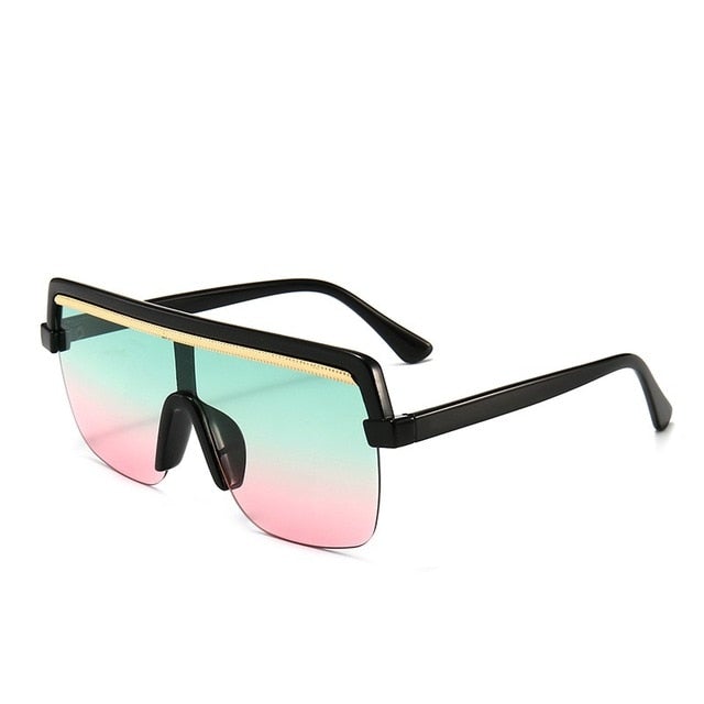 Rimless Flat Top Anti-Reflective Gradient Lens Square Sunglasses