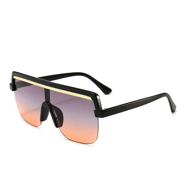 Rimless Flat Top Anti-Reflective Gradient Lens Square Sunglasses