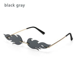 Fire Flame Rimless Wave Mirror Lens Narrow Cat Eye Sunglasses