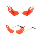 Fire Flame Rimless Wave Mirror Lens Narrow Cat Eye Sunglasses