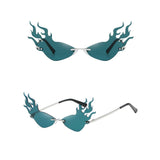 Fire Flame Rimless Wave Mirror Lens Narrow Cat Eye Sunglasses