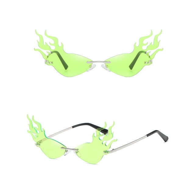 Fire Flame Rimless Wave Mirror Lens Narrow Cat Eye Sunglasses