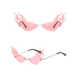 Fire Flame Rimless Wave Mirror Lens Narrow Cat Eye Sunglasses