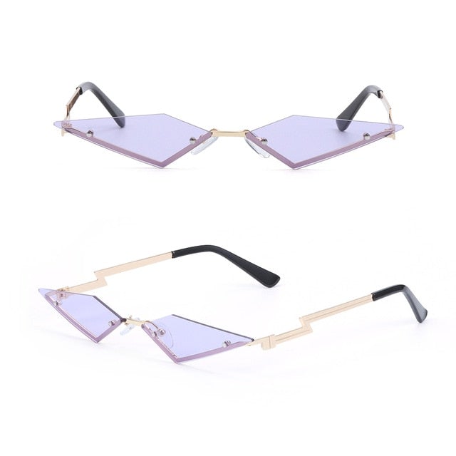 Fire Flame Rimless Wave Mirror Lens Narrow Cat Eye Sunglasses