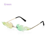 Fire Flame Rimless Wave Mirror Lens Narrow Cat Eye Sunglasses