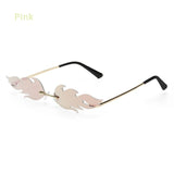 Fire Flame Rimless Wave Mirror Lens Narrow Cat Eye Sunglasses