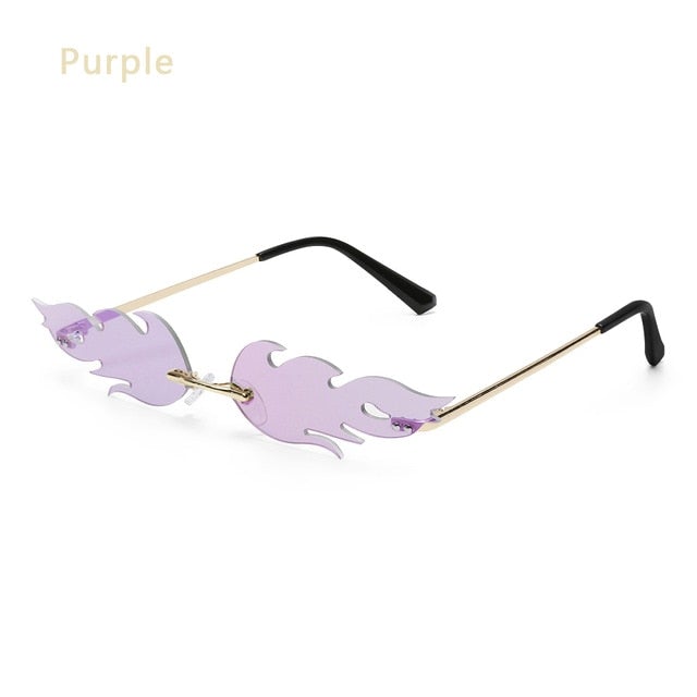 Fire Flame Rimless Wave Mirror Lens Narrow Cat Eye Sunglasses