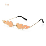 Fire Flame Rimless Wave Mirror Lens Narrow Cat Eye Sunglasses