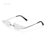 Fire Flame Rimless Wave Mirror Lens Narrow Cat Eye Sunglasses