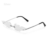 Fire Flame Rimless Wave Mirror Lens Narrow Cat Eye Sunglasses