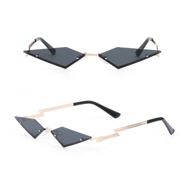 Fire Flame Rimless Wave Mirror Lens Narrow Cat Eye Sunglasses