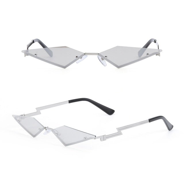 Fire Flame Rimless Wave Mirror Lens Narrow Cat Eye Sunglasses