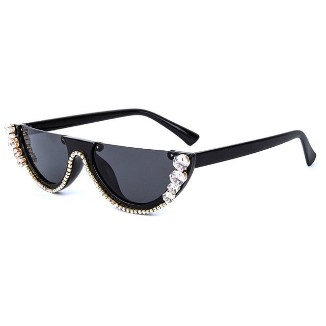 Metal Jewel Frame Trendy Rhonestone Diamond Cat Eye Sunglasses