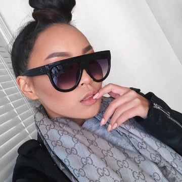Flat Top Oversized Retro Shield Shape Big Frame Rivet Semi Round Sunglasses