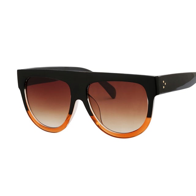Flat Top Oversized Retro Shield Shape Big Frame Rivet Semi Round Sunglasses