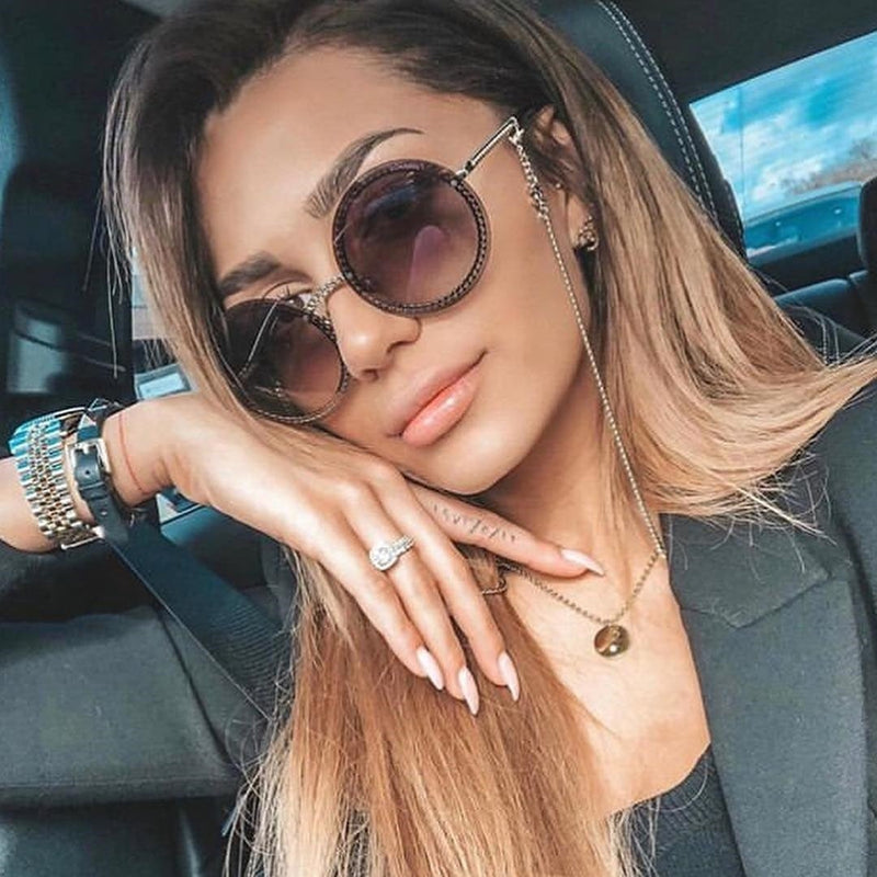 Chain Designed Frames With Rimless Lens Round Sunglasses
