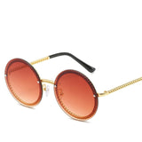 Chain Designed Frames With Rimless Lens Round Sunglasses