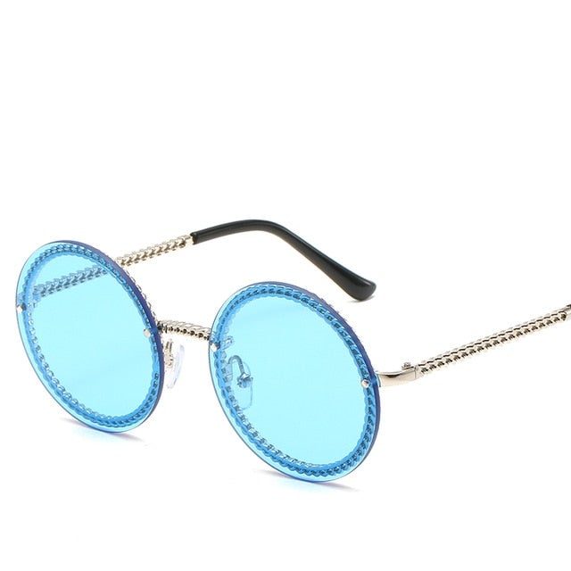 Chain Designed Frames With Rimless Lens Round Sunglasses