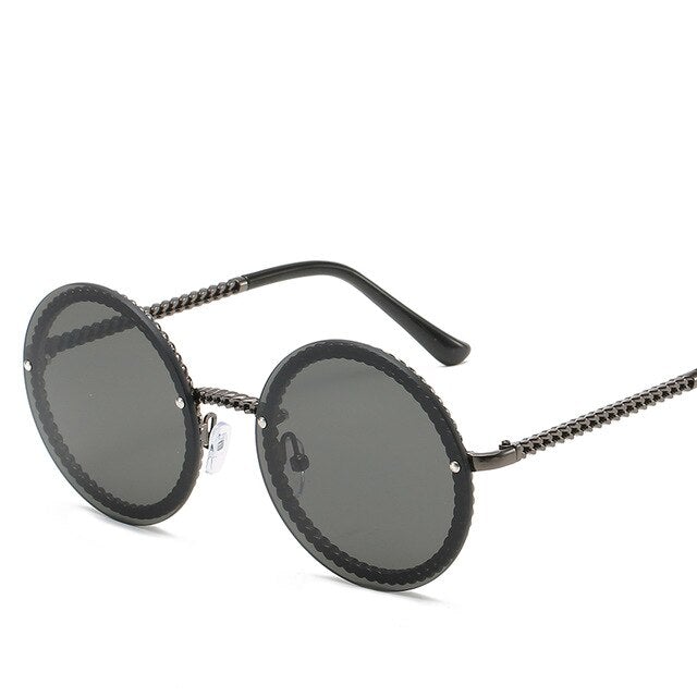 Chain Designed Frames With Rimless Lens Round Sunglasses