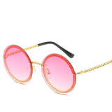 Chain Designed Frames With Rimless Lens Round Sunglasses