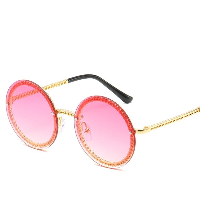 Chain Designed Frames With Rimless Lens Round Sunglasses