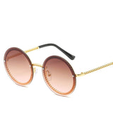 Chain Designed Frames With Rimless Lens Round Sunglasses