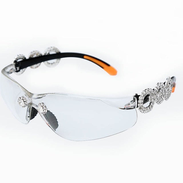 Diamond Polycarbonate Frame Clear Lens Luxury Visor Sunglasses