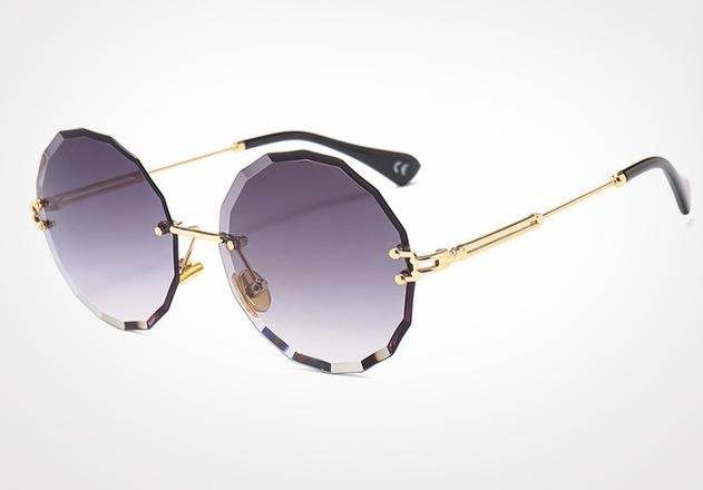 Textured Rimless Retro Style Gradient Round Sunglasses