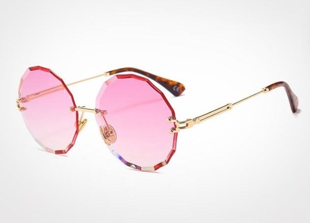 Textured Rimless Retro Style Gradient Round Sunglasses