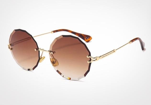 Textured Rimless Retro Style Gradient Round Sunglasses