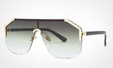 Oversized Rimless Flat Top Hexagon Shaped One Piece Lens Semi Round Sunglasses
