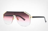 Oversized Rimless Flat Top Hexagon Shaped One Piece Lens Semi Round Sunglasses