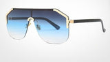 Oversized Rimless Flat Top Hexagon Shaped One Piece Lens Semi Round Sunglasses