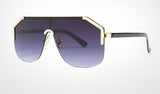 Oversized Rimless Flat Top Hexagon Shaped One Piece Lens Semi Round Sunglasses