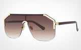 Oversized Rimless Flat Top Hexagon Shaped One Piece Lens Semi Round Sunglasses