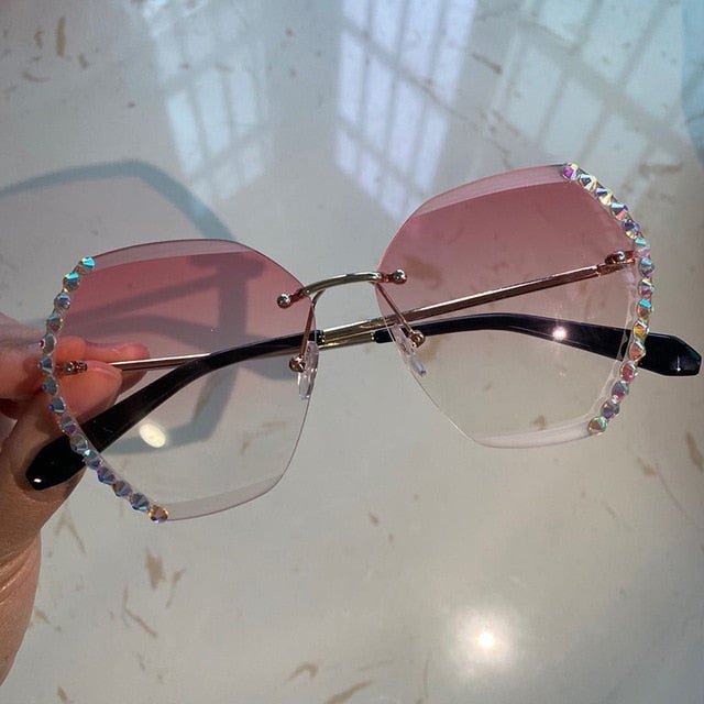 Oversized Rimless Luxury Diamond Gradient Square Sunglasses