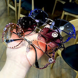Vintage Bling Luxury Rhinestone Gradient Lens Rimless Sunglasses