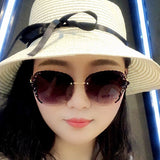 Vintage Bling Luxury Rhinestone Gradient Lens Rimless Sunglasses