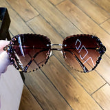 Vintage Bling Luxury Rhinestone Gradient Lens Rimless Sunglasses