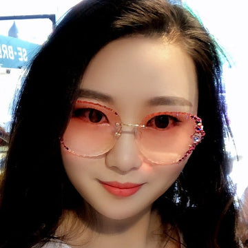 Vintage Bling Luxury Rhinestone Gradient Lens Rimless Sunglasses