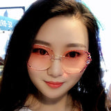 Vintage Bling Luxury Rhinestone Gradient Lens Rimless Sunglasses