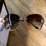 Vintage Bling Luxury Rhinestone Gradient Lens Rimless Sunglasses