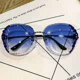 Vintage Bling Luxury Rhinestone Gradient Lens Rimless Sunglasses