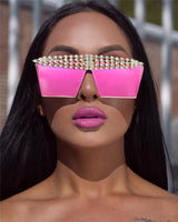 Diamond Flat Top Crystal Punk Mirror Rhinestones Square Sunglasses