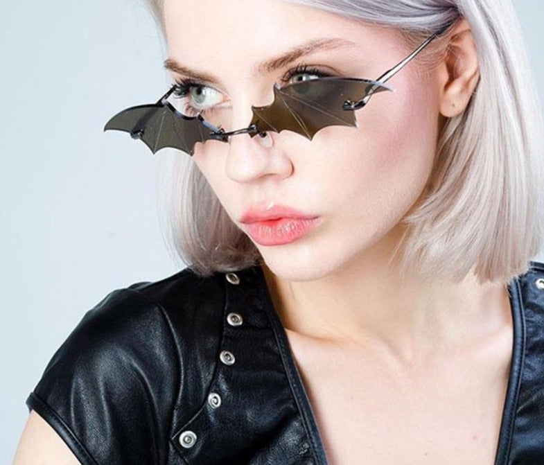 Steampunk Vintage Bat Shaped Mirror Retro Rimless Cat Eye Sunglasses