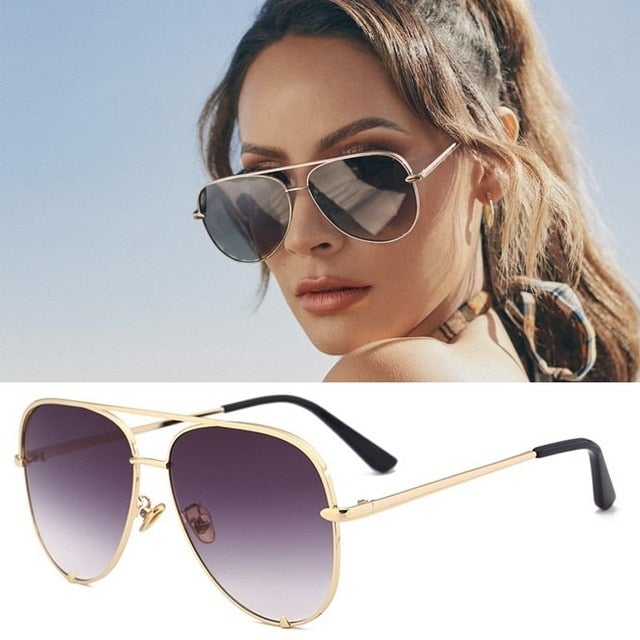 Luxury Style Mirror Gradient Lens Metal Frame Aviator Sunglasses