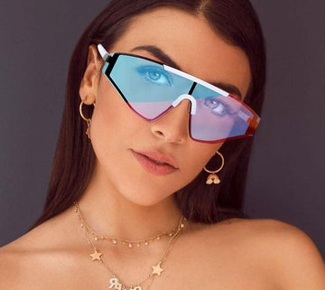 Oversized Anti-Reflective Clear Rimless Plastic Square Sunglasses