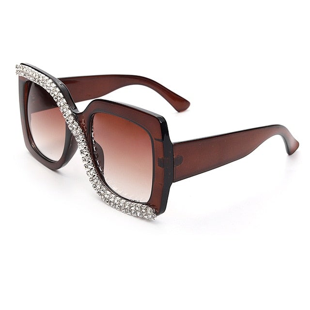 Luxury Vintage Oversized Diamond Rhinestone Square Sunglasses