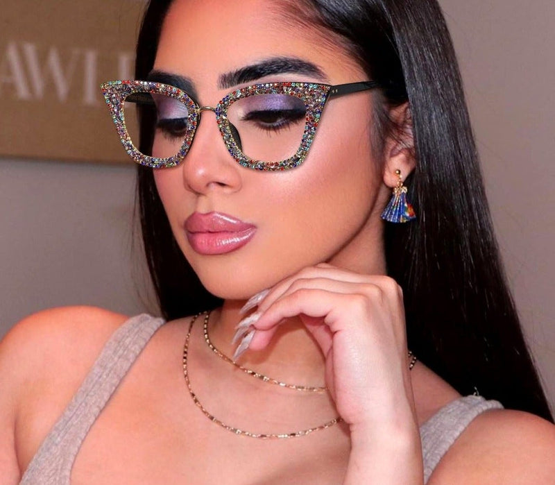Retro Style Colorful Rhinestones Frame Vintage Cat Eye Sunglasses