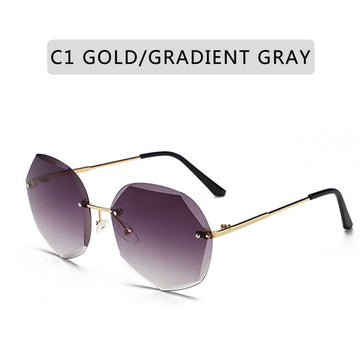 Classic Rimless Alloy Frame Vintage Round Sunglasses